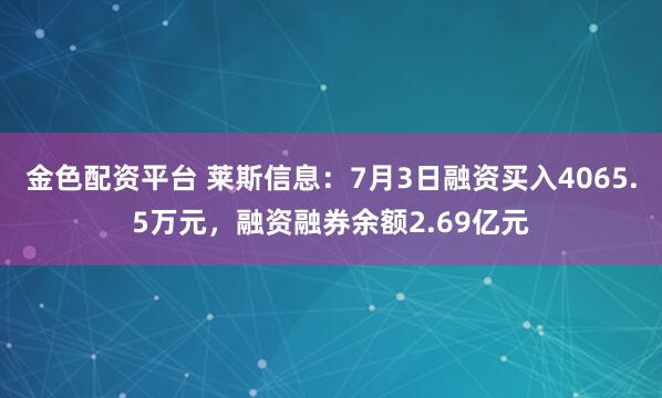 金色配资平台 莱斯信息：7月3日融资买入4065.5万元，融资融券余额2.69亿元