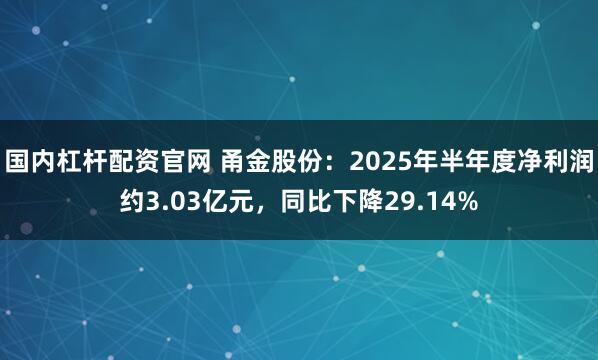 国内杠杆配资官网 甬金股份：2025年半年度净利润约3.03亿元，同比下降29.14%